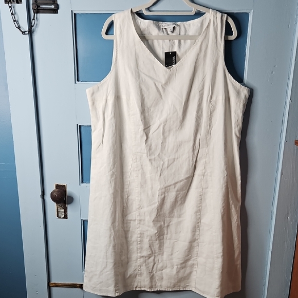 Kim Roger's Linen Sleeveless V Neck White Dress NWT - Picture 1 of 9
